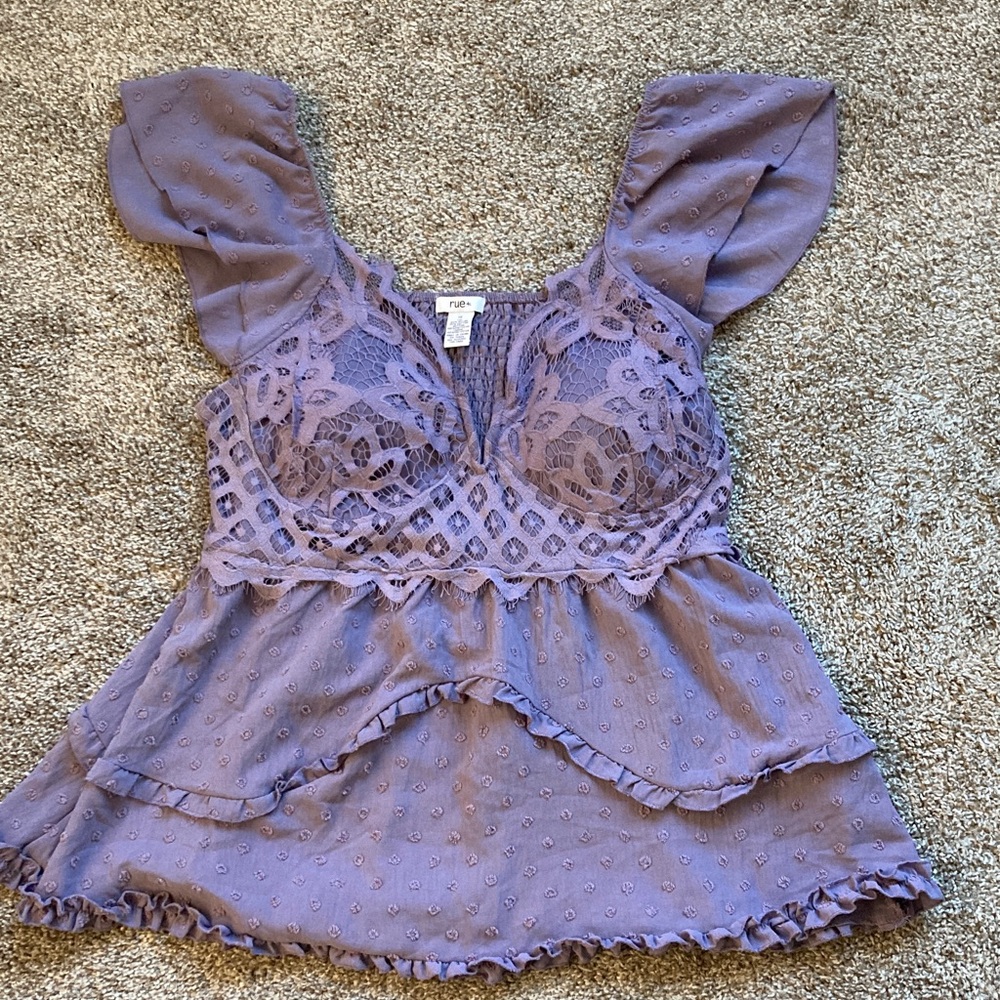Fairy Grunge Milkmaid Coquette Babydoll Lace Flutter Straps Smocked top Sz 1X